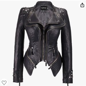 Women’s Black Faux Leather Studded Punk Rocker Jacket Size Large